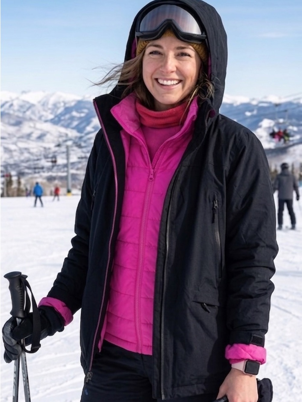Lands' End 3-in-1 Winter Squall Jacket Coat Black Hot Pink  Large (14/16)